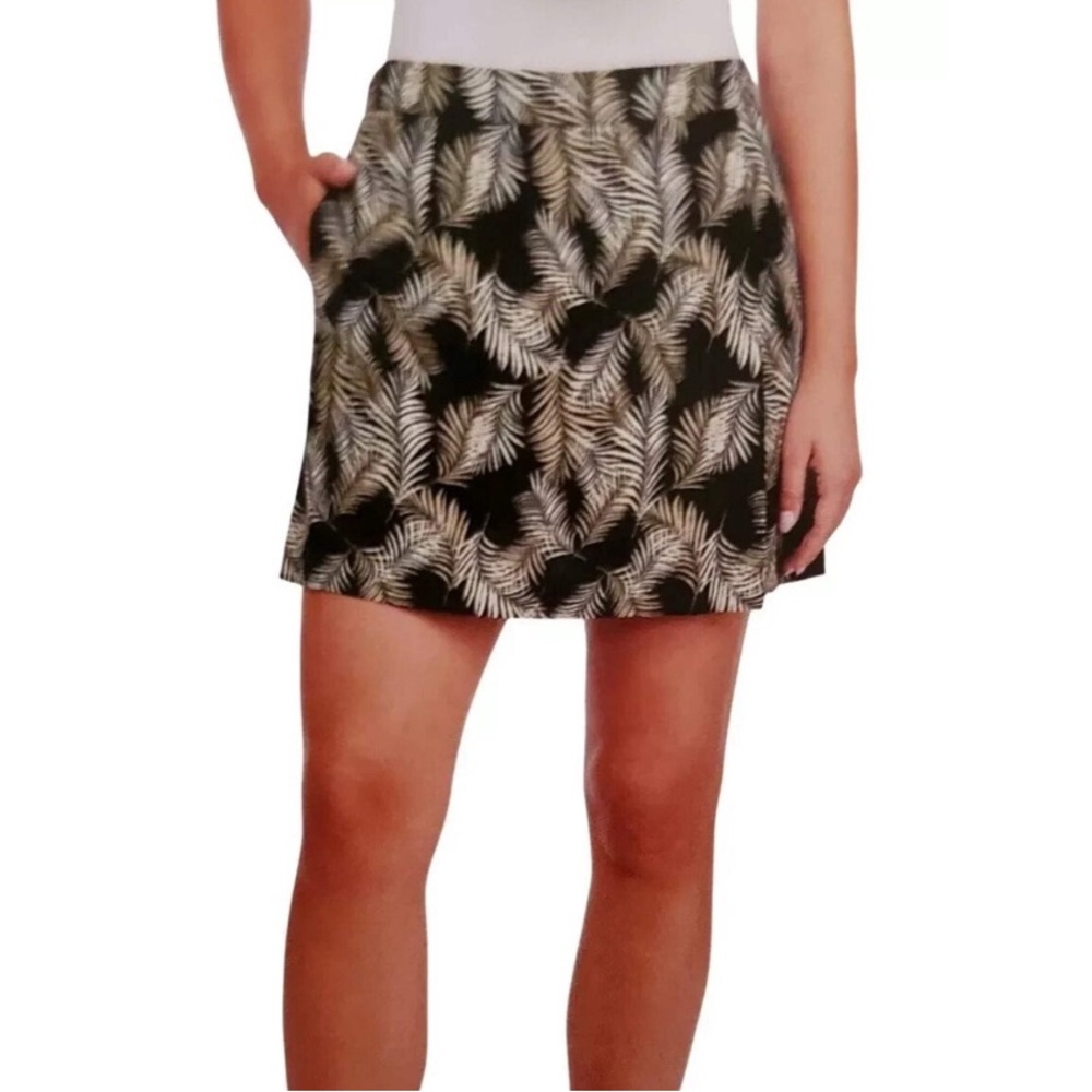 Ellen Tracy Linen Blend Skort Breathable Linen Fabric Lrg Tropical Print Pockets